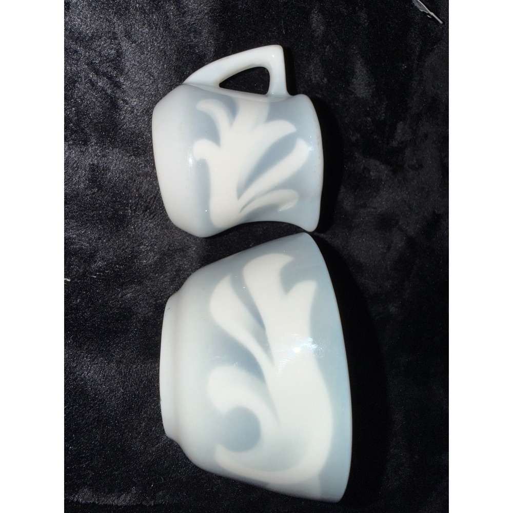 Vintage Syracuse China El Panama Creamer and Sugar Bowl Set Gray White Scroll